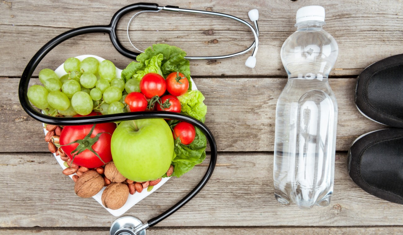 top view of stethoscope organic vegetables and fr 2026 03 13 01 16 18 utc 2