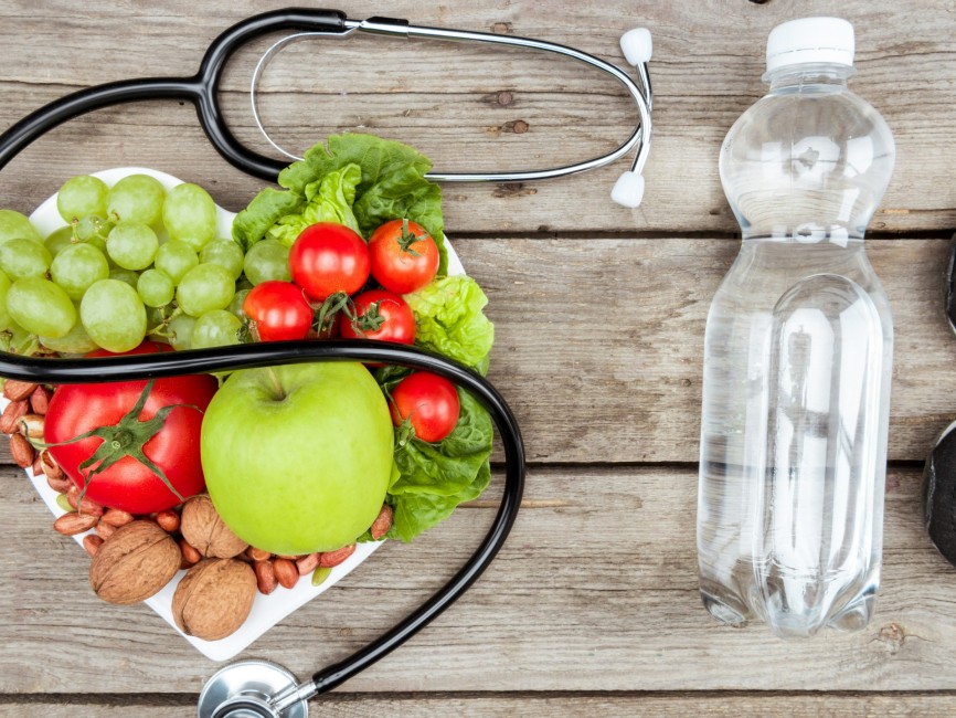 top view of stethoscope organic vegetables and fr 2026 03 13 01 16 18 utc 2
